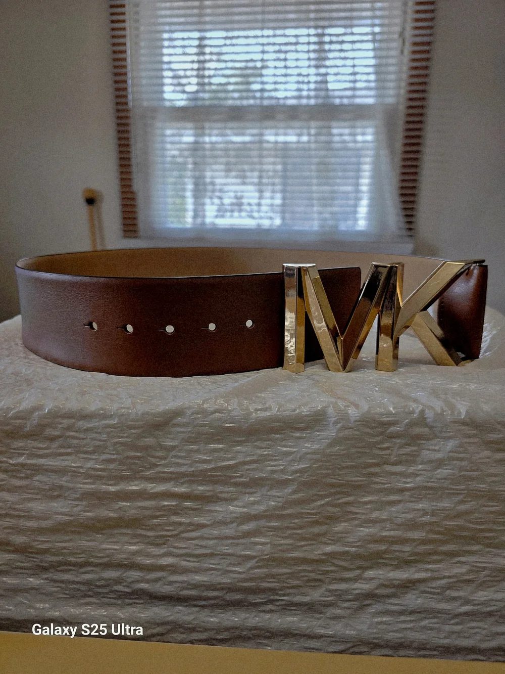 Michael Kors Logo Leather Waist Belt In Luggage Size M